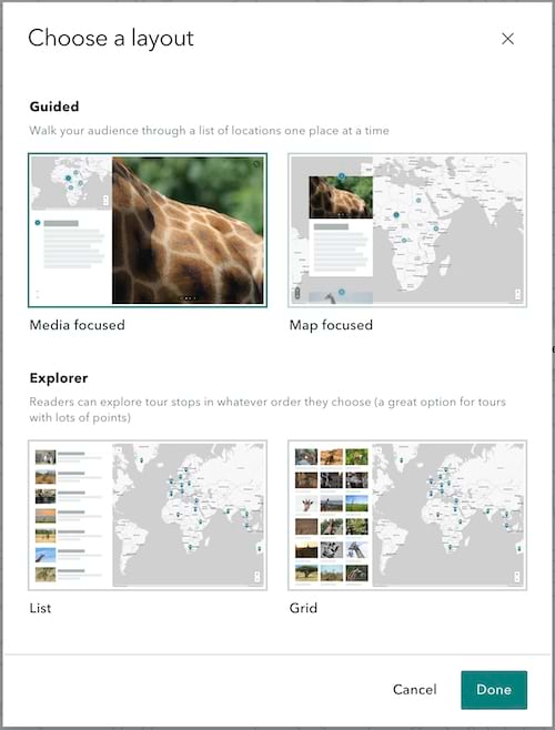 Updated layout picker that presents all four tour options at once